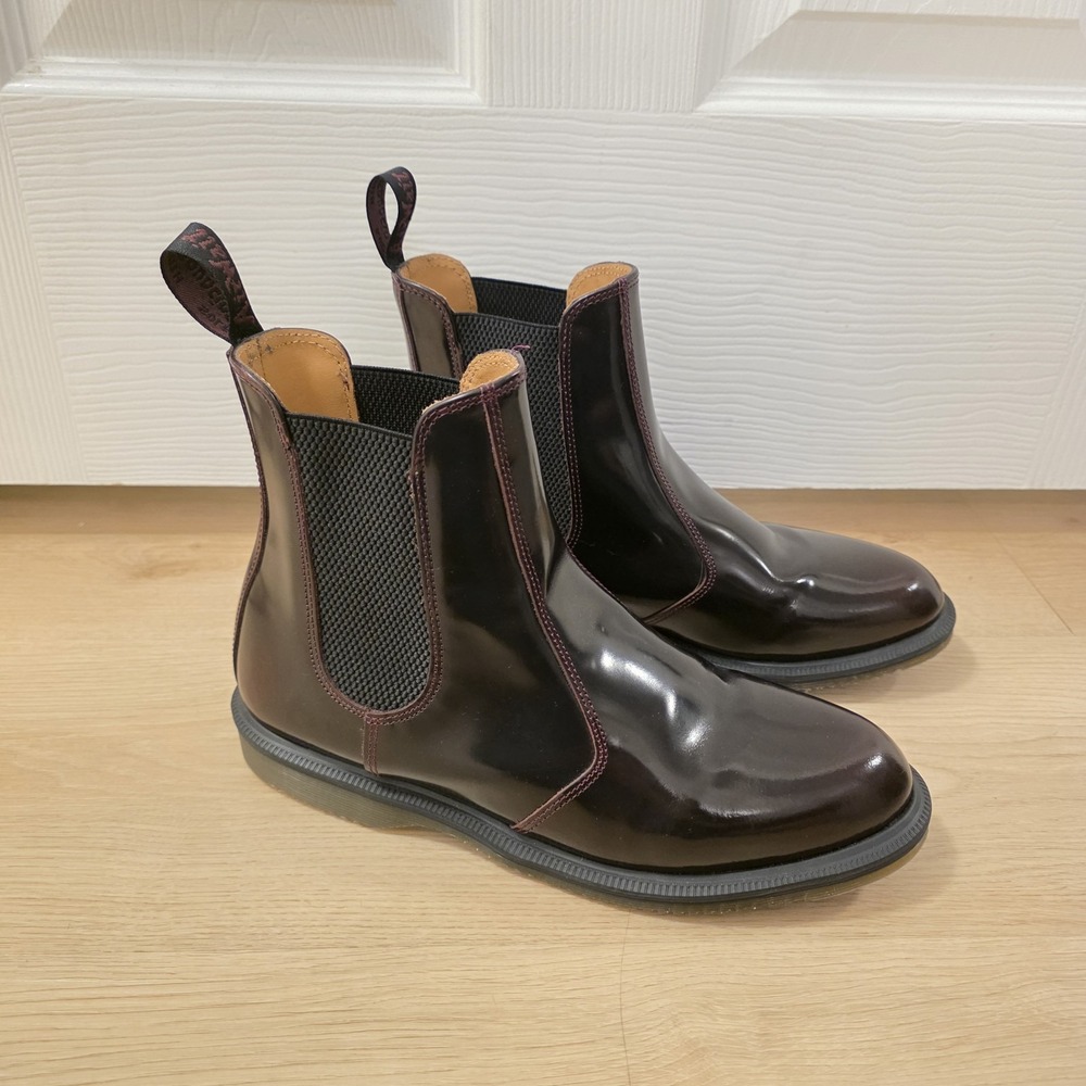 Doc Martens Shiny Leather Flora Arcadia Sleek Chelsea Ankle Boots Size 10
